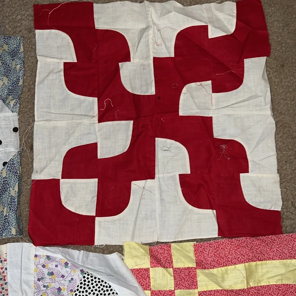 Lot vintage handmade quilt blocks squares 15” & 12” use for pillows etc